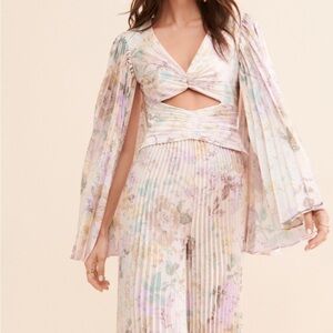 Significant Other Floral Pleated Jumpsuit with Cape Sleeves